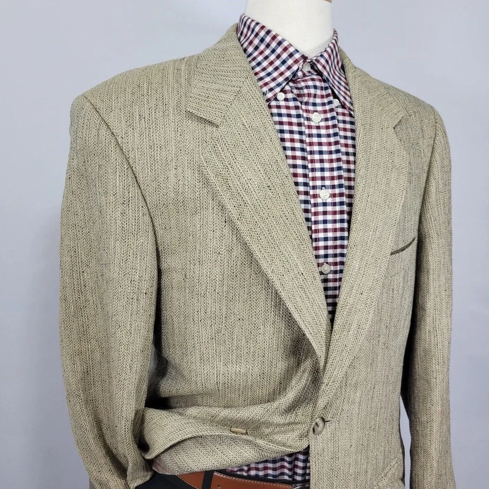 VTG Haspel Men's Sport Coat Blazer Two Button Beige Brown 100%‎ SILK Sz 42R